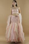 Divya Kanakia_Peach Organza Sweetheart Neck Embellished Ruffle Lehenga Set _Online_at_Aza_Fashions