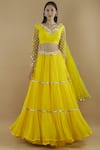 Buy_Divya Kanakia_Yellow Chiffon V Neck Embellished Flared Lehenga Set _at_Aza_Fashions