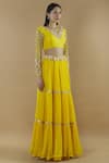 Divya Kanakia_Yellow Chiffon V Neck Embellished Flared Lehenga Set _Online_at_Aza_Fashions