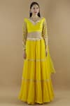 Buy_Divya Kanakia_Yellow Chiffon V Neck Embellished Flared Lehenga Set _Online_at_Aza_Fashions