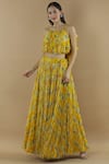 Buy_Divya Kanakia_Yellow Chiffon Square Neck Printed Skirt Set _at_Aza_Fashions