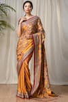 RI.Ritu Kumar_Yellow Silk Satin Saree With Unstitched Blouse _Online_at_Aza_Fashions