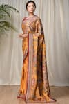 Buy_RI.Ritu Kumar_Yellow Silk Satin Saree With Unstitched Blouse _at_Aza_Fashions