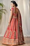 Shop_RI.Ritu Kumar_Red Silk Satin V-shaped Embroidered Bridal Lehenga Set _at_Aza_Fashions