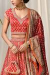 Shop_RI.Ritu Kumar_Red Silk Satin V-shaped Embroidered Bridal Lehenga Set _Online_at_Aza_Fashions