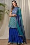 Buy_RI.Ritu Kumar_Blue Silk Chinon Embroidered Kurta Lehenga Set_at_Aza_Fashions