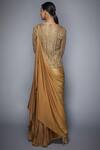Shop_RI.Ritu Kumar_Gold Silk Tissue Pre-draped Embroidered Saree Set_at_Aza_Fashions