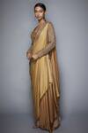Buy_RI.Ritu Kumar_Gold Silk Tissue Pre-draped Embroidered Saree Set_Online_at_Aza_Fashions