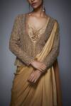 Shop_RI.Ritu Kumar_Gold Silk Tissue Pre-draped Embroidered Saree Set_Online_at_Aza_Fashions