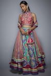 Buy_RI.Ritu Kumar_Multi Color Poly Dupion High Neck Embroidered Bridal Lehenga Set _at_Aza_Fashions