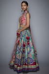 Buy_RI.Ritu Kumar_Multi Color Poly Dupion High Neck Embroidered Bridal Lehenga Set _Online_at_Aza_Fashions