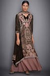 Buy_RI.Ritu Kumar_Brown Silk Velvet V Neck Embroidered Kurta Palazzo Set _at_Aza_Fashions