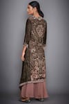 Shop_RI.Ritu Kumar_Brown Silk Velvet V Neck Embroidered Kurta Palazzo Set _at_Aza_Fashions