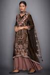 Buy_RI.Ritu Kumar_Brown Silk Velvet V Neck Embroidered Kurta Palazzo Set _Online_at_Aza_Fashions