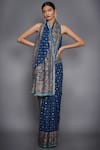 RI.Ritu Kumar_Blue Silk Chinon Embroidered Saree _Online_at_Aza_Fashions