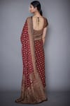 Shop_RI.Ritu Kumar_Maroon Silk Satin Embroidered Saree_at_Aza_Fashions