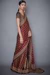 RI.Ritu Kumar_Maroon Silk Satin Embroidered Saree_Online_at_Aza_Fashions