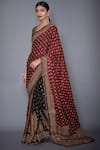 Buy_RI.Ritu Kumar_Maroon Silk Satin Embroidered Saree_Online_at_Aza_Fashions