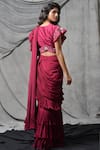 Shop_Eclat by Prerika Jalan_Pink Chiffon V Neck Silk Chanderi Pre-draped Ruffle Saree _at_Aza_Fashions