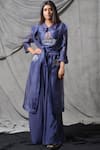 Buy_Eclat by Prerika Jalan_Blue Silk Chanderi Spread Collar Jacket Pant Set _at_Aza_Fashions