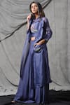 Buy_Eclat by Prerika Jalan_Blue Silk Chanderi Spread Collar Jacket Pant Set _Online_at_Aza_Fashions