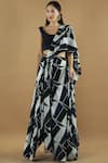 Buy_Vedika M_Blue U Neck Pre-draped Printed Saree With Blouse _at_Aza_Fashions