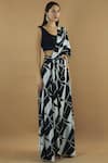 Vedika M_Blue U Neck Pre-draped Printed Saree With Blouse _Online_at_Aza_Fashions