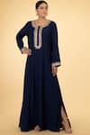 Buy_Talking Threads_Blue Cotton Silk Round Embroidered Kaftan  _at_Aza_Fashions