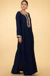 Talking Threads_Blue Cotton Silk Round Embroidered Kaftan  _Online_at_Aza_Fashions