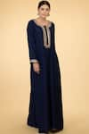 Buy_Talking Threads_Blue Cotton Silk Round Embroidered Kaftan  _Online_at_Aza_Fashions