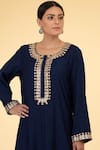 Shop_Talking Threads_Blue Cotton Silk Round Embroidered Kaftan  _Online_at_Aza_Fashions