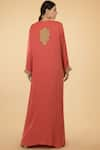 Shop_Talking Threads_Coral Modal Satin Round Embroidered Kaftan  _at_Aza_Fashions