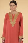 Shop_Talking Threads_Coral Modal Satin Round Embroidered Kaftan  _Online_at_Aza_Fashions