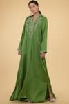 Buy_Talking Threads_Green Modal Satin Round Embroidered Kaftan  _at_Aza_Fashions