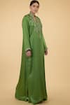 Talking Threads_Green Modal Satin Round Embroidered Kaftan  _Online_at_Aza_Fashions