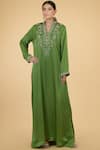 Buy_Talking Threads_Green Modal Satin Round Embroidered Kaftan  _Online_at_Aza_Fashions