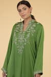 Talking Threads_Green Modal Satin Round Embroidered Kaftan  _at_Aza_Fashions