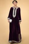 Talking Threads_Purple Silk Velvet Round Kaftan  _Online_at_Aza_Fashions