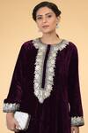 Talking Threads_Purple Silk Velvet Round Kaftan  _at_Aza_Fashions