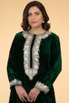 Talking Threads_Green Silk Velvet Round Kaftan  _at_Aza_Fashions