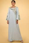 Buy_Talking Threads_Blue Crepe Round Embroidered Kaftan  _at_Aza_Fashions