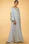 Talking Threads_Blue Crepe Round Embroidered Kaftan  _Online_at_Aza_Fashions