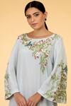 Talking Threads_Blue Crepe Round Embroidered Kaftan  _at_Aza_Fashions