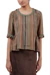 Shades Of India_Multi Color Silk Cotton Striped Top_Online_at_Aza_Fashions