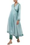 Shop_Shades of India_Blue Silk Cotton Angarkha Kurta_Online_at_Aza_Fashions