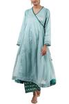 Buy_Shades of India_Blue Silk Cotton Angarkha Kurta_at_Aza_Fashions