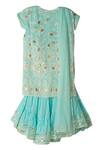 Shop_Shruti Jalan_Blue , Chinon Chikankari Kurta Sharara Set_at_Aza_Fashions