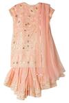 Shop_Shruti Jalan_Peach , Chinon Chikankari Kurta Sharara Set_at_Aza_Fashions