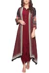 Buy Soup By Sougat Paul Maroon Crepe Floral Spread Collar Draped Maxi Dress at Aza Fashions Buy_Soup By Sougat Paul_Maroon Crepe Floral Spread Collar Draped Maxi Dress _at_Aza_Fashions