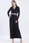 Buy_Devina Juneja_Black Poly Lycra V Neck Draped Maxi Dress  _at_Aza_Fashions